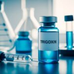 Um ambiente de laboratório com um frasco de trigoxina e equipamentos científicos