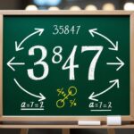 Um quadro negro com o número 3847 na parte superior, cercado por setas e símbolos matemáticos indicando decomposição.