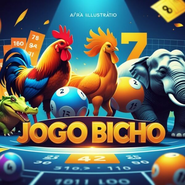 Ilustração mostrando vários animais do jogo do bicho com destaque para o animal que mais aparece, em um ambiente que lembra um sorteio de loteria.