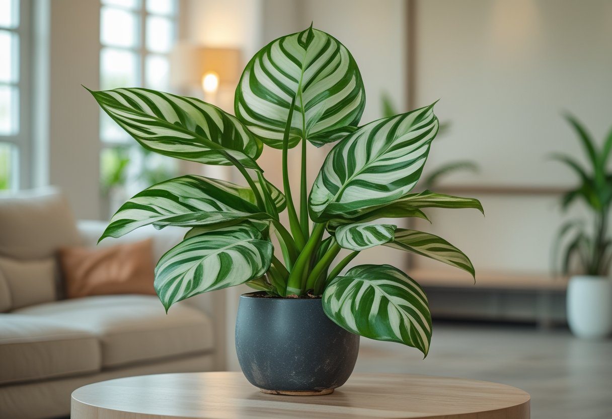 Planta comigo ninguém-pode com folhas verdes e variegadas em um ambiente interno iluminado naturalmente.